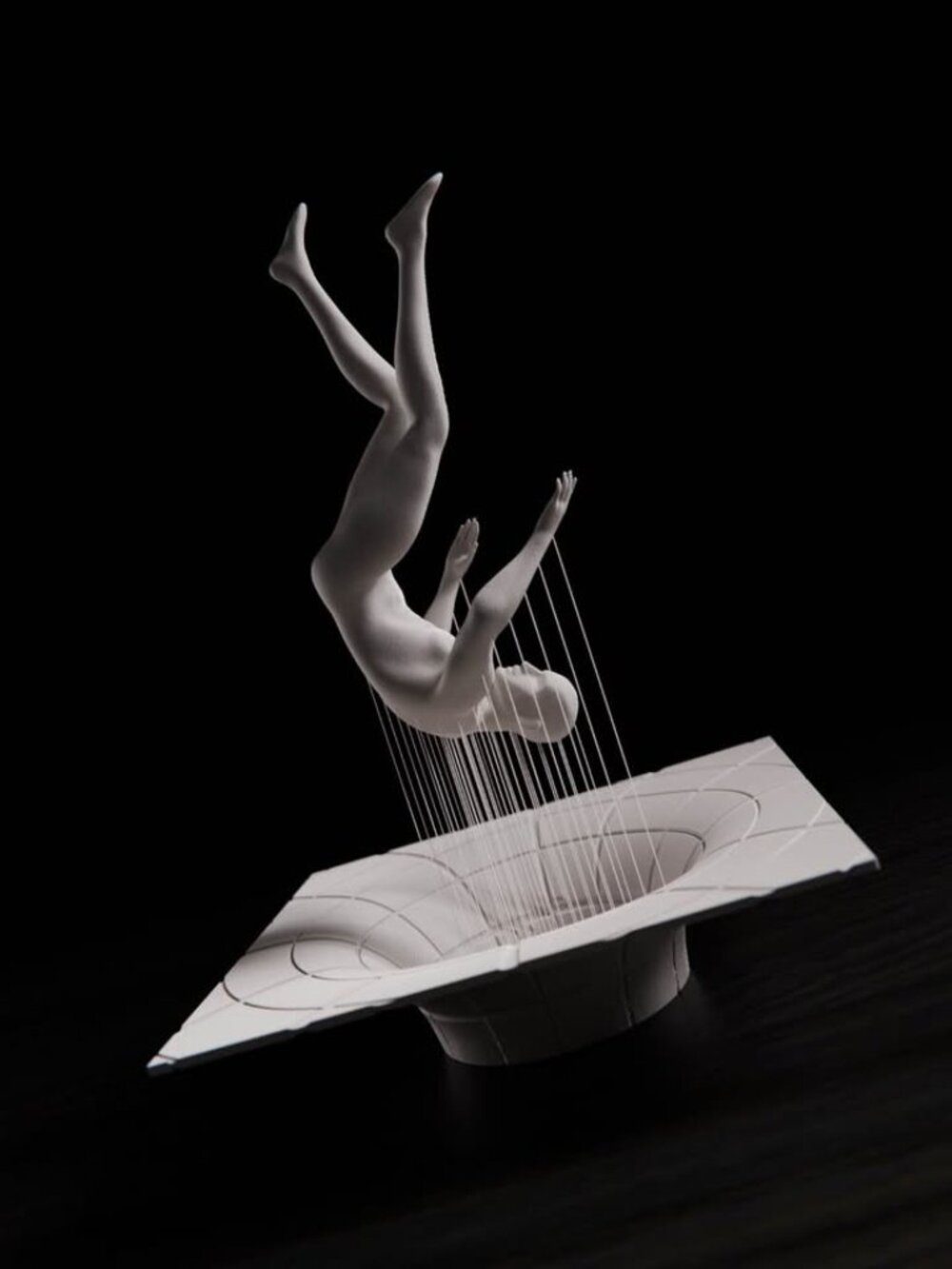 Falling Through Portal Sculpture – Modern Floating Illusion Decor